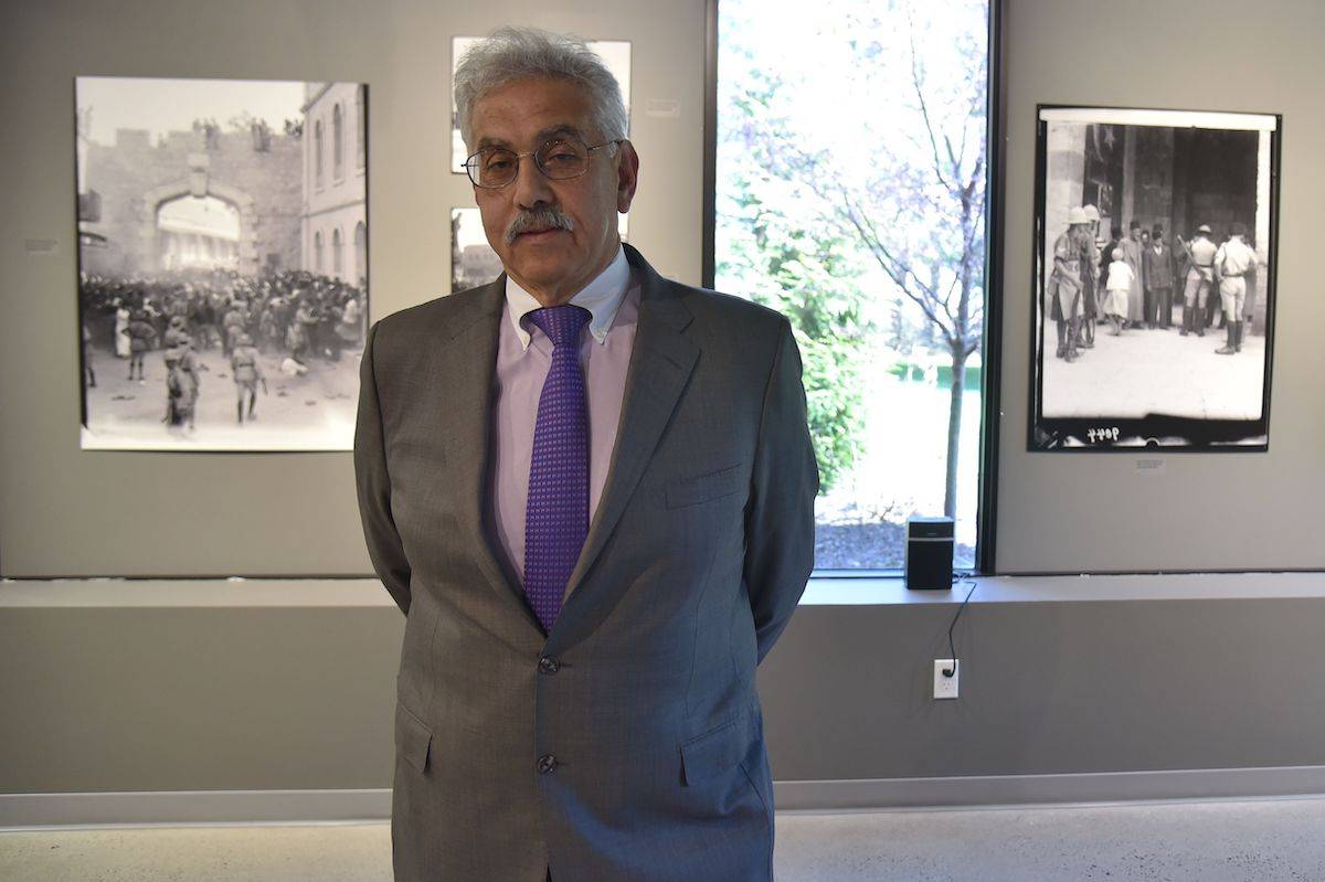 Faisal Saleh, founder of Palestinian Museum, speaks during the inauguration of the facility in Woodbridge, Connecticut, April 22, 2018. [HECTOR RETAMAL/AFP via Getty Images]