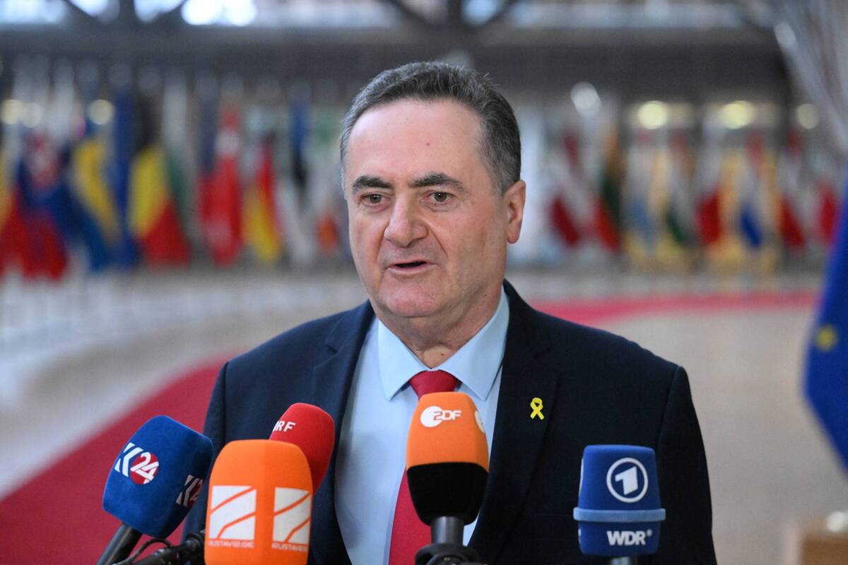 Israeli Foreign Minister Israel Katz speaks to the press during a meeting of EU Foreign Ministers at the EU Council headquarter in Brussels, Belgium on January 22, 2024 [Dursun Aydemir - Anadolu Agency]