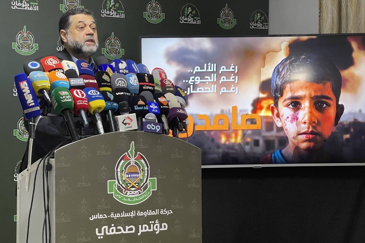 Senior Hamas leader Osama Hamdan holds a press conference regarding the latest developments in Gaza on March 5, 2024 in Beirut, Lebanon. [Wassim Samih Seifeddine - Anadolu Agency]