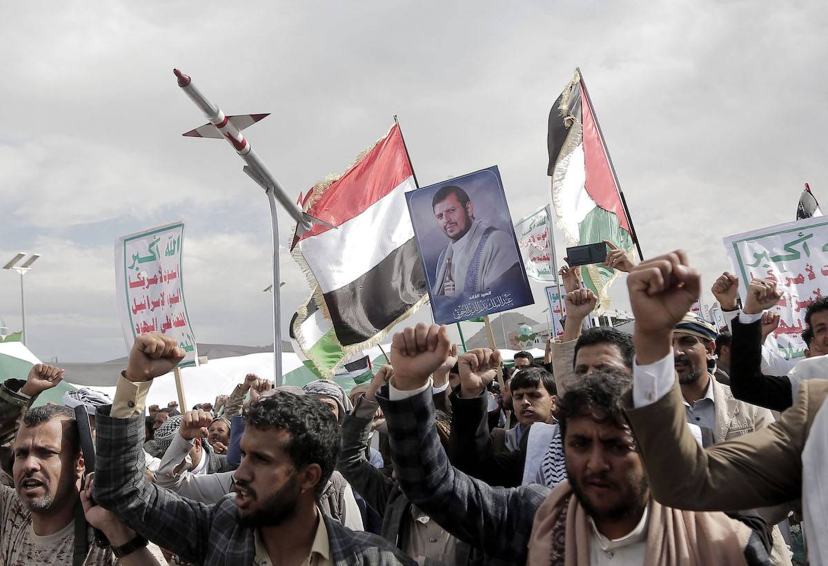 Thousands of demonstrators gather at the Sebin Street after Friday prayers to show solidarity with Palestinians and protest against Israeli attacks on Gaza, following a call of the Iranian-backed Houthis in Sanaa, Yemen on March 08, 2024. [Mohammed Hamoud - Anadolu Agency]