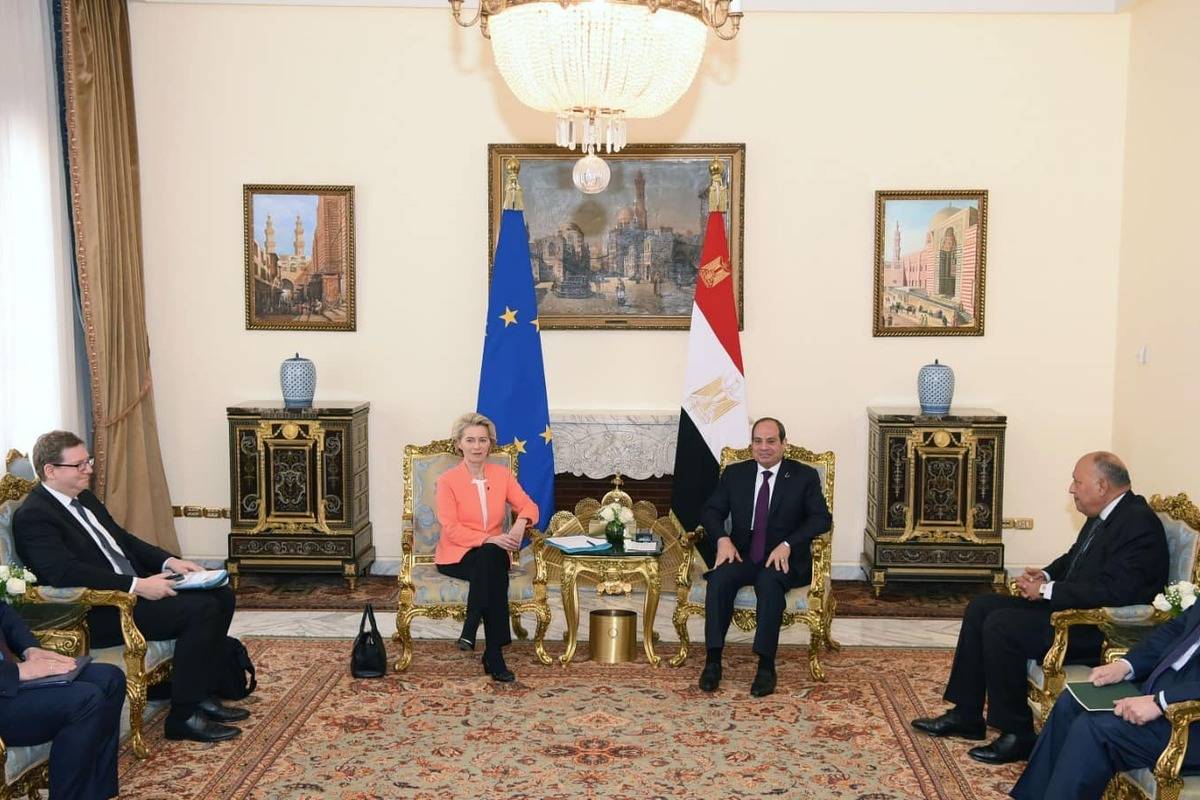Egyptian President Abdel Fattah el-Sisi meets EU Commission President, Ursula von der Leyen in Cairo, Egypt on March 17, 2023. [Egyptian Presidency / Handout - Anadolu Agency]