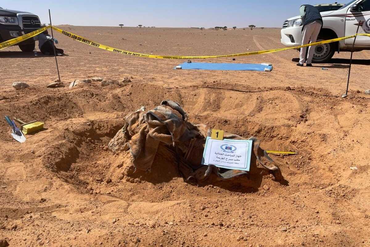 The bodies of 65 irregular migrants are found in a mass grave in the Shuveyrif region of Tripoli, Libya on March 22, 2024. [Libyan Interior Ministry - Anadolu Agency]
