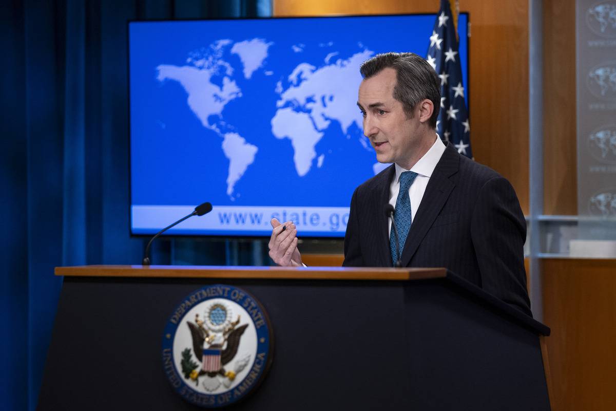 US State Department Spokesperson Matthew Miller speaks to reporters during a press briefing at the State Department in Washington DC on United States, March 25, 2024. [Mostafa Bassim - Anadolu Agency]