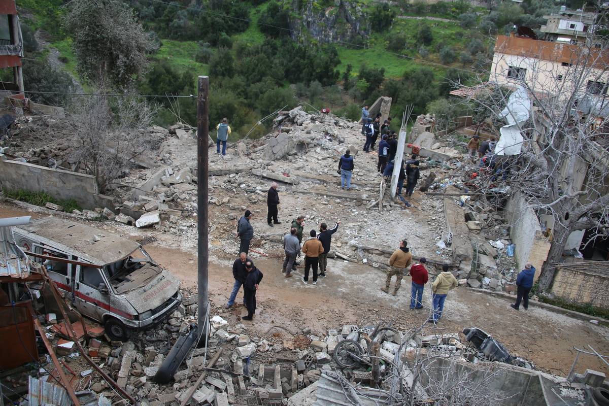 A view of damage after Israeli airstrikes on southern Lebanon, Hebbariyeh town on March 27, 2024. [Ramiz Dallah - Anadolu Agency]