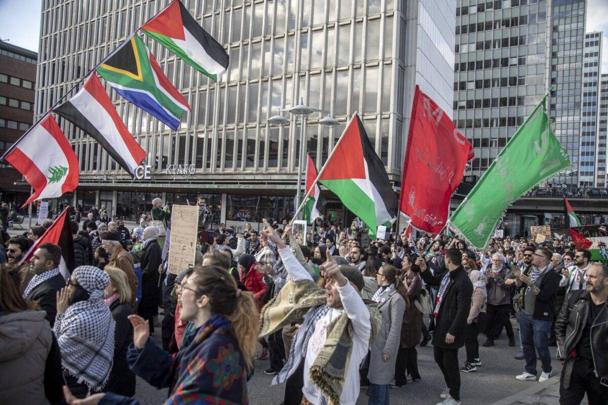 Thousands of pro-Palestinian demonstrators gather with banners and Palestinian flags in the downtown for a rally against Israel's war on Gaza in Stockholm, Sweden on 30 March, 2024 [Narciso Contreras/Anadolu Agency]
