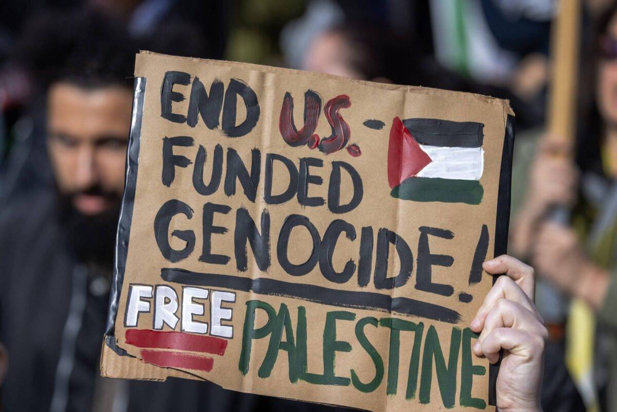Protestors rally and march Protesters in Los Angeles, California gathered to demonstrate against Israel's invasion of the Gaza Strip and the Biden-Harris Administration's military support for Israel's military offensive on 2 March, 2024 [David McNew/Getty Images]