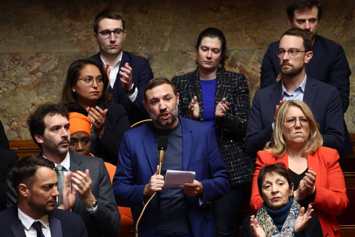 French Member of Parliament of ‘La France Insoumise’ (LFI) party Thomas Portes speaks during a session of questions to the Government at the French National Assembly in Paris on March 5, 2024. [EMMANUEL DUNAND/AFP via Getty Images]