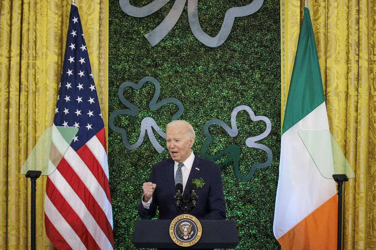 President Joe Biden speaks during a Saint Patrick’s Day event in the East Room at the White House on March 17, 2024 in Washington, DC. [Samuel Corum/Getty Images]