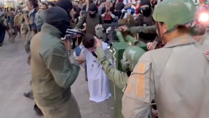 Israeli school students enact the killing of a Palestinian during Purim celebrations