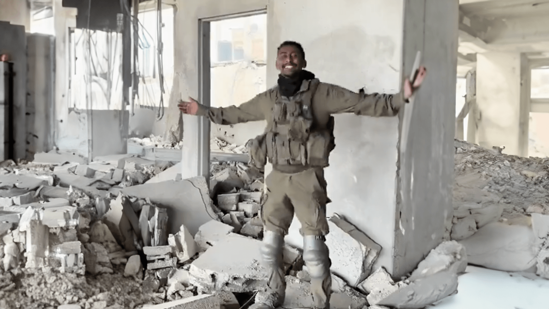 An Ethiopian soldier in the Israeli forces recorded himself dancing inside a destroyed home in Gaza