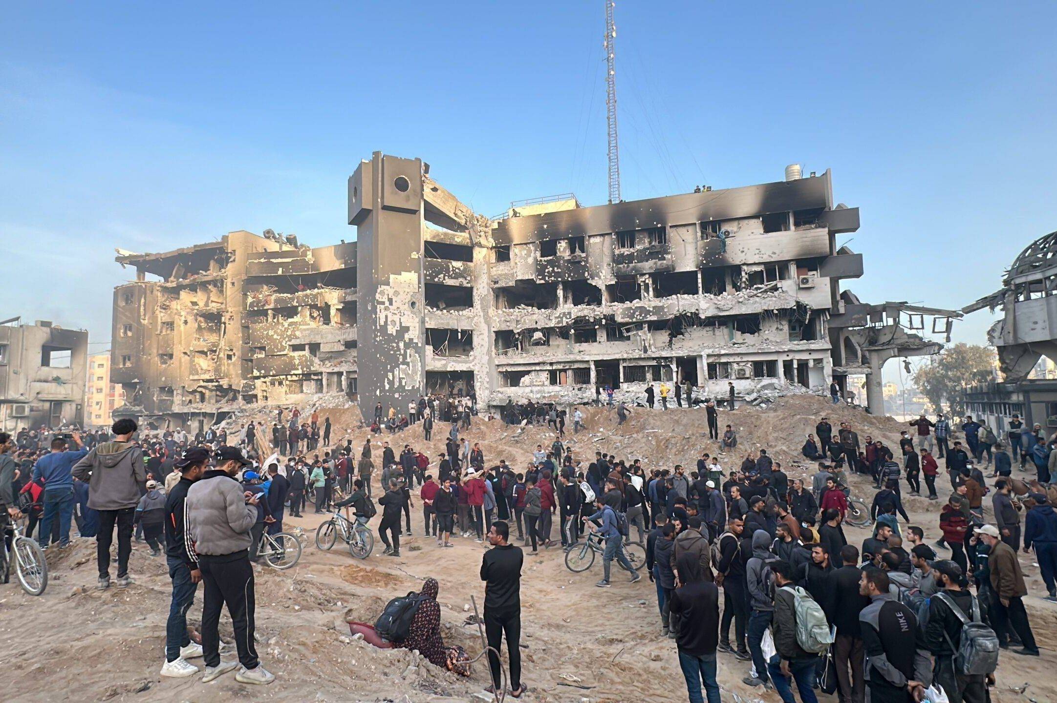 A view of burned and destroyed Al-Shifa Hospital due to the Israeli attacks that continue in Gaza City, Gaza on April 1, 2024 [Abdulqader Sabbah - Anadolu Agency]