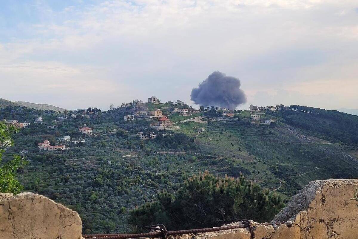 Smoke rises after Israeli airstrikes hit targets in the towns of Kfarhamam and Kfarchouba, southern Lebanon on April 08, 2024. [Ramiz Dallah - Anadolu Agency ]