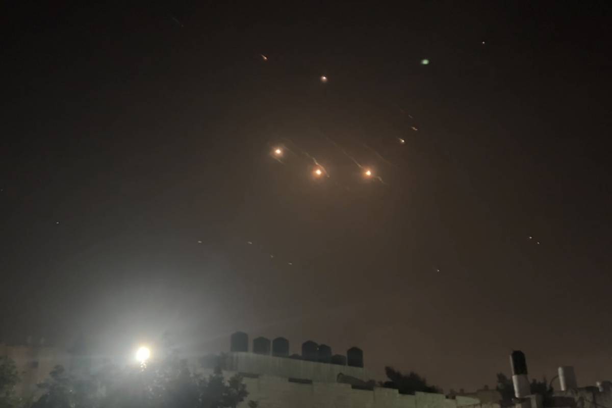 Explosions are seen in the skies of Jerusalem, following the attack from Iran on April 14, 2024. [Mohammad Hamad - Anadolu Agency]