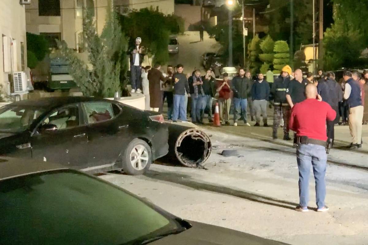 Parts of a missile launched from a missile are landed in Marj Al-Hamam area, during Iran's airstrikes against Israel, in Amman, Jordan on April 14, 2024. [Ahmed Shoura - Anadolu Agency]