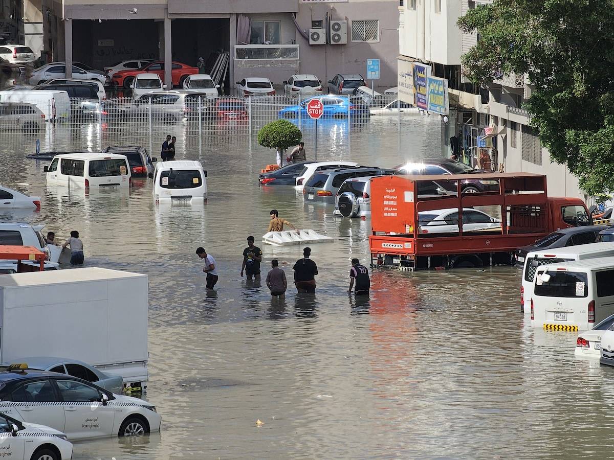 A view of submerged cars at a street after heavy rainfall in Dubai, United Arab Emirates on April 17, 2024. [Stringer - Anadolu Agency]