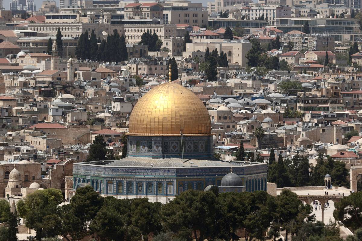 A view of the Qubbat al-Sakhra (Dome of the Rock) at Al-Aqsa mosque compound, where the first qibla of Muslims, in Jerusalem on April 19, 2024. [Mostafa Alkharouf - Anadolu Agency]