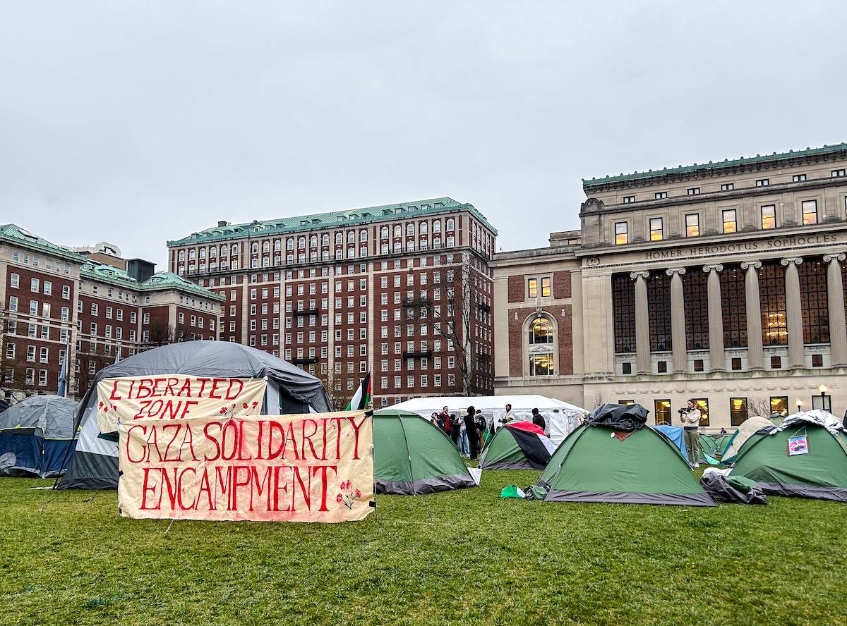 “Gaza Solidarity Encampment” demonstration is held on South Lawn of Columbia University campus with more than 100 students who were demanding that Columbia divest from corporations with ties to Israel in New York, United States on April 17, 2024. [Selçuk Acar - Anadolu Agency]
