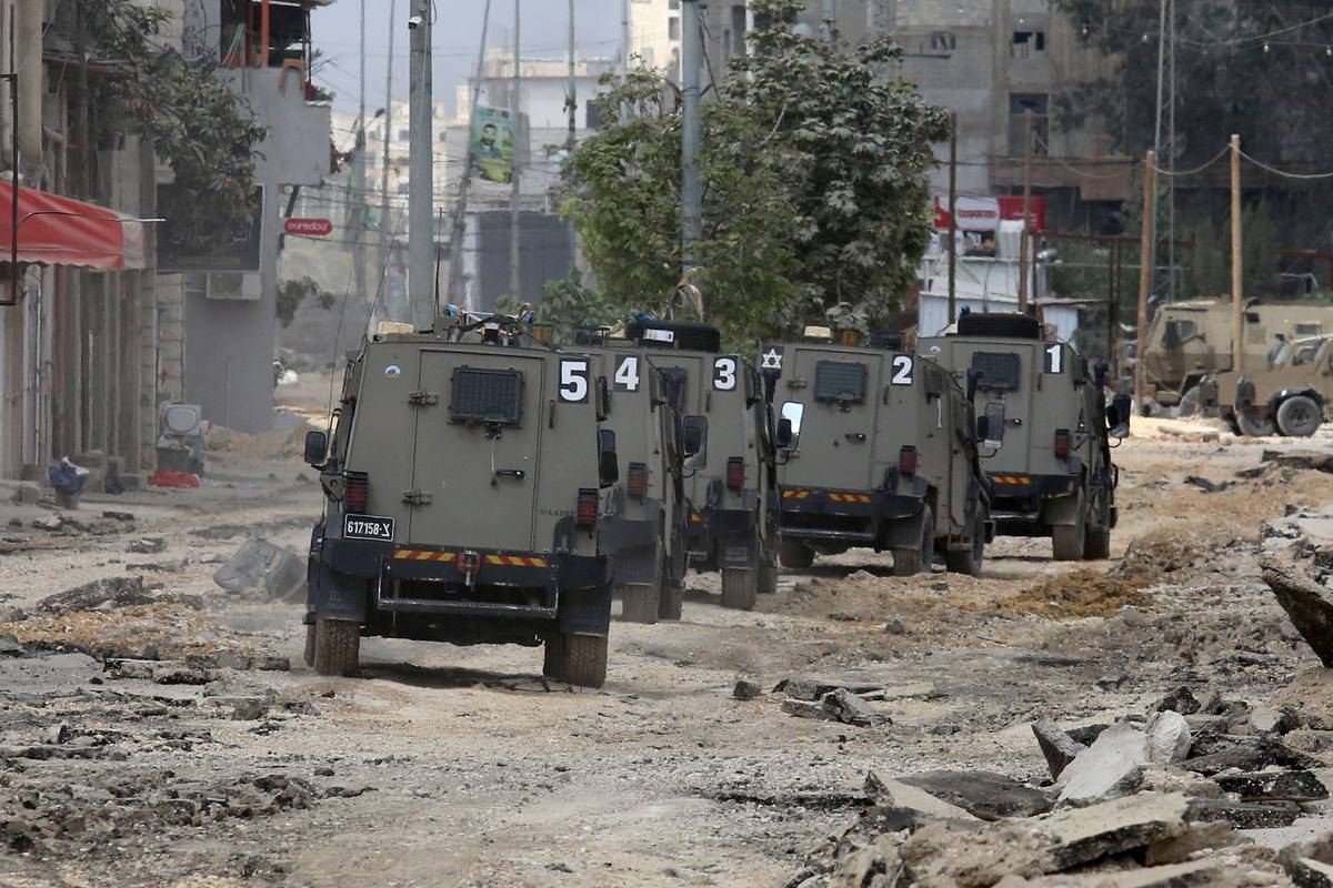 Construction equipments belonging to the Israeli army damage the roads during a raid on Nur Shams Refugee Camp in Tulkarm, West Bank on April 19, 2024. [Nedal Eshtayah - Anadolu Agency]