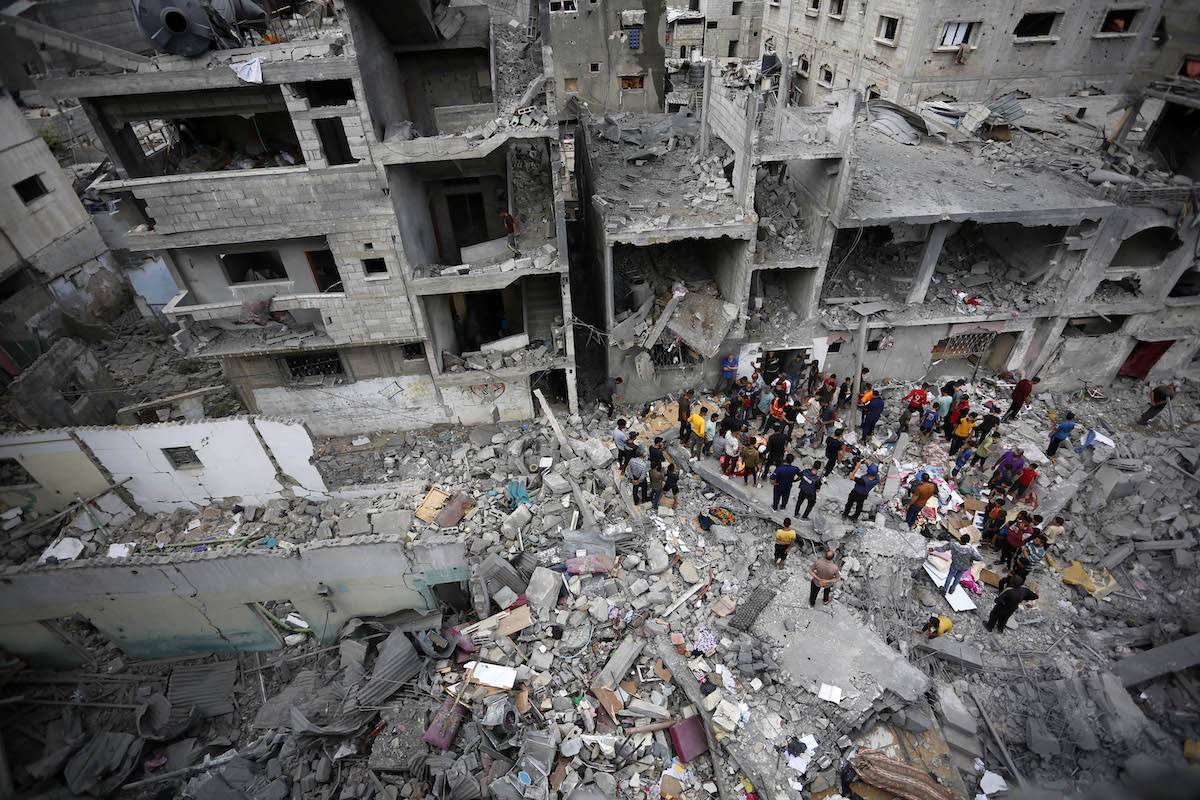 An aerial view of destruction after Israeli army's attacks on Nuseirat Refugee Camp in Deir Al Balah, Gaza on April 27, 2024. [Ashraf Amra - Anadolu Agency]