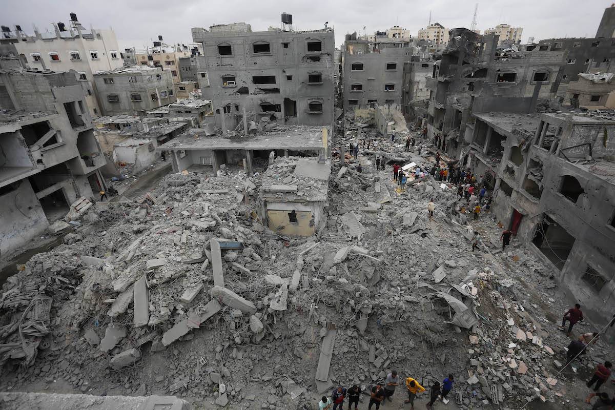 An aerial view of destruction after Israeli army's attacks on Nuseirat Refugee Camp in Deir Al Balah, Gaza on April 27, 2024. [Ashraf Amra - Anadolu Agency]
