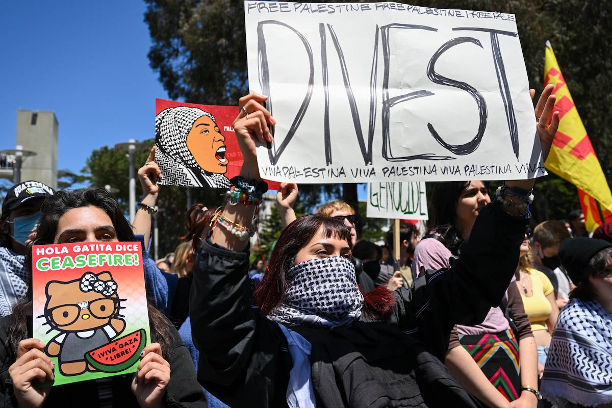 Hundreds of students are gathered at San Francisco State University (SFSU) to protest Israeli attacks on Gaza, in Stanford, California, United States on April 29, 2024. [Tayfun Coşkun - Anadolu Agency]