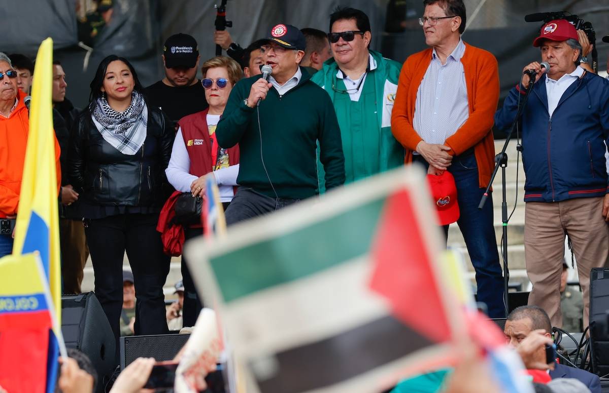 President of Colombia Gustavo Petro speaks to crowd during the International Workers Day in Bogota, Colombia on May 1, 2024. [ Juancho Torres - Anadolu Agency]