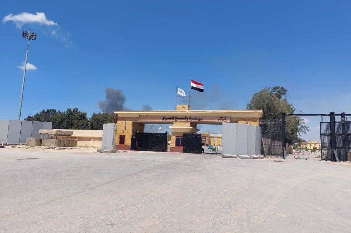 A view of the Egyptian side of the Rafah border crossing following the Israeli occupation army's takeover of the Palestinian side of the border on 7 May 2024
