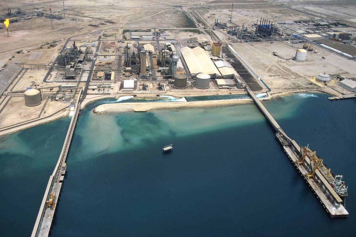 Aerial view Harbour for Liquid Natural Gas refinery, Qatar. [Photo by Tim Motion/Construction Photography/Avalon/Getty Images]