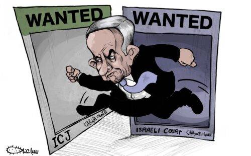 Netanyahu, Israel's most wanted man - Cartoon [Sabaaneh/MiddleEastMonitor]