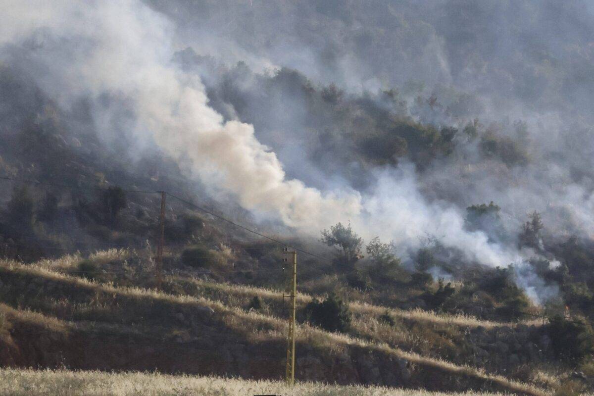 Smoke rises as small-scale fires broke out in the Shebaa region as a result of the Israeli attacks on the southeast of Lebanon on June 14, 2024 [Ramiz Dallah - Anadolu Agency]