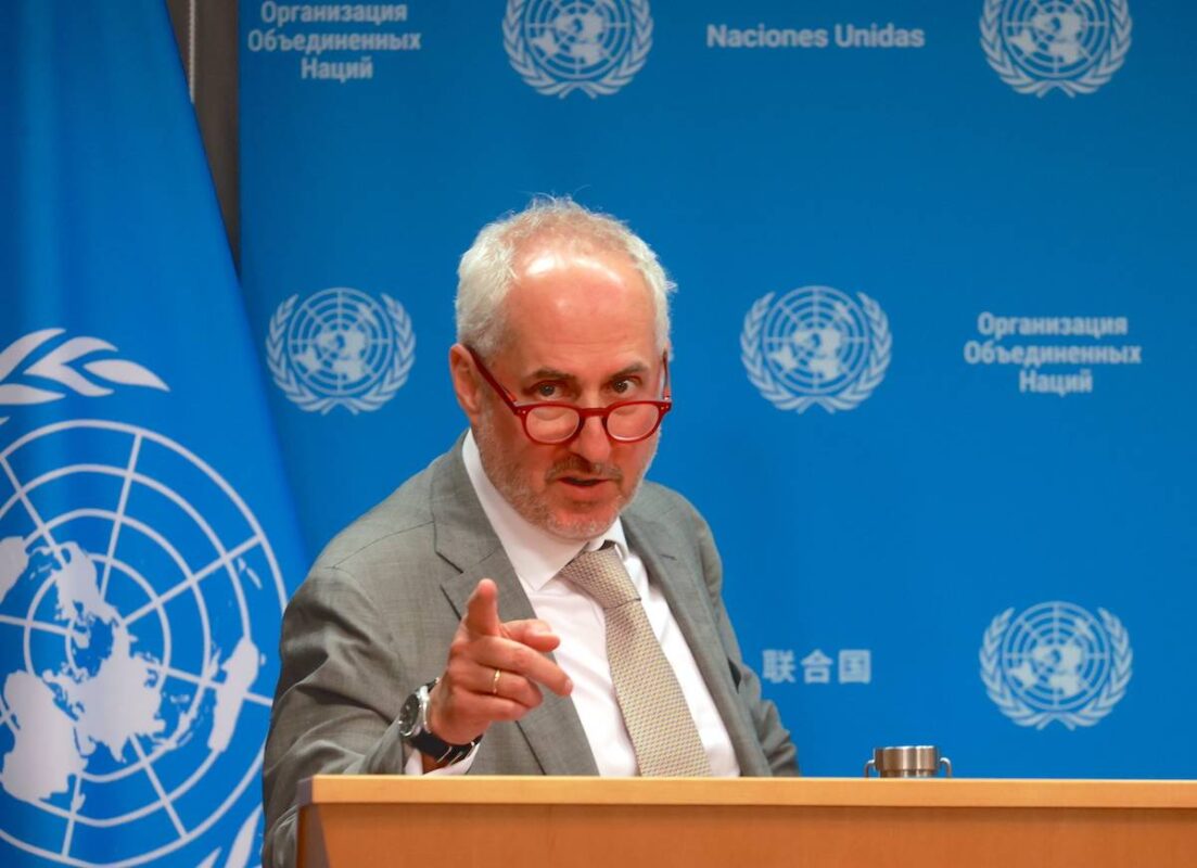 Stéphane Dujarric, the Spokesman for the United Nations Secretary-General Antonio Guterres speaks during the press conference at the UN in New York, United States on June 24, 2024. [Selçuk Acar/Anadolu Agency]
