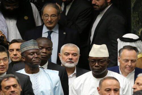 Hamas political bureau chief Ismail Haniyeh attends the swearing-in ceremony of Iran's 9th President, Massoud Pezeshkian at the Iranian Parliament in Tehran, Iran on July 30, 2024. [Fatemeh Bahrami - Anadolu Agency]