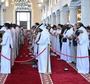People attend the funeral ceremony of Hamas political chief Ismail Haniyeh, who was assassinated in Iran's capital Tehran at the Imam Abd al-Wahhab Mosque in Doha, Qatar on August 02, 2024. [Ahmet Okur - Anadolu Agency]