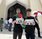 People hold a portrait of Hamas political chief Ismail Haniyeh, who was assassinated in Tehran, as they attend funeral ceremony, held for him, at Imam Abdul Wahhab Mosque in Doha, Qatar on August 2, 2024. [Ali Altunkaya - Anadolu Agency]