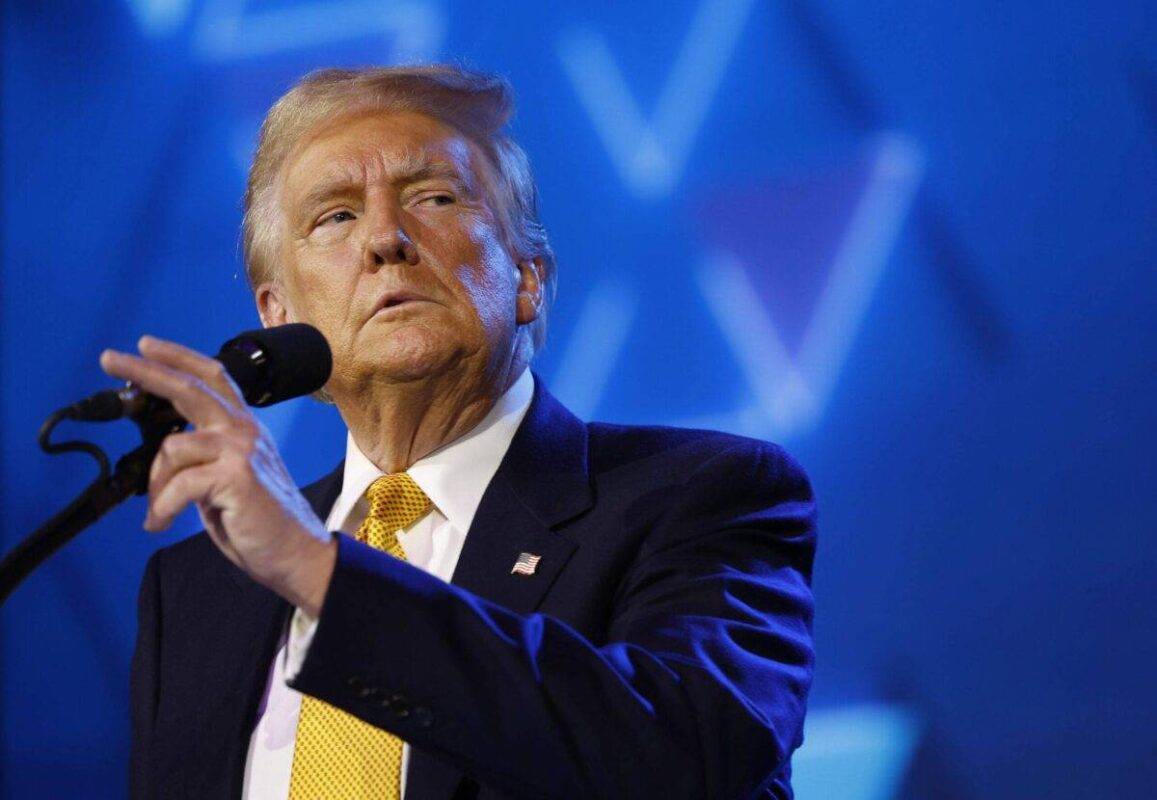 Republican presidential nominee former U.S. President Donald Trump delivers remarks at the Israeli American Council National Summit at the Washington Hilton on September 19, 2024 in Washington, DC. [ Kevin Dietsch/Getty Images]
