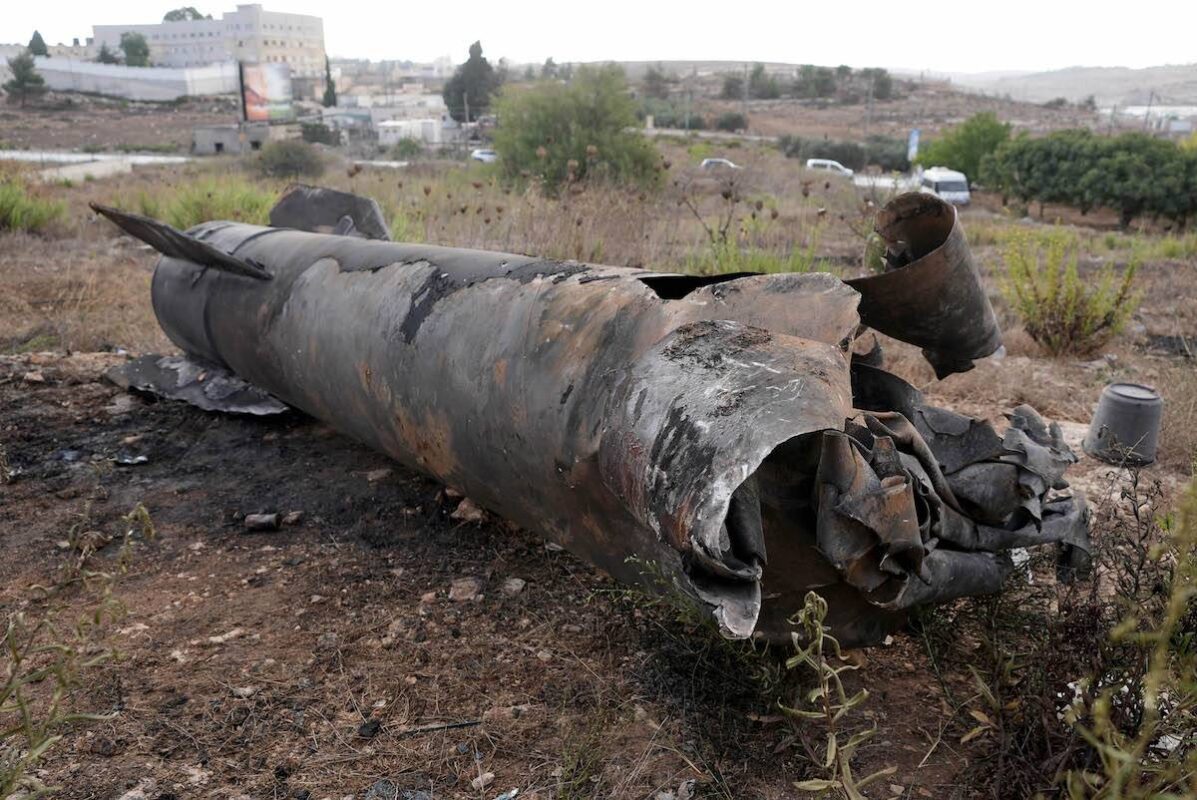 A view of the one of the remains of the ballistic missile fired from Iran to Israel hit the Jewish settlement of Beit El in Ramallah, West Bank on October 02, 2024. [Issam Rimawi - Anadolu Agency]