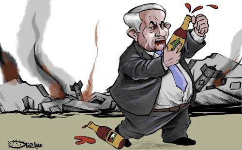 Having destroyed Gaza, Israel begins shedding blood in Lebanon - Cartoon [Sabaaneh/MiddleEastMonitor]