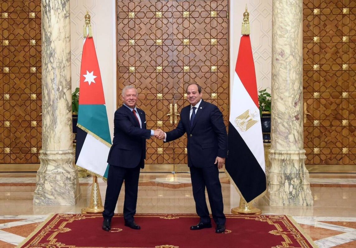 King of Jordan Abdullah II (L) shakes hands with Egyptian President Abdel Fattah el-Sisi (R) in Cairo, Egypt on December 16, 2024. [Egyptian Presidency / Handout - Anadolu Agency]