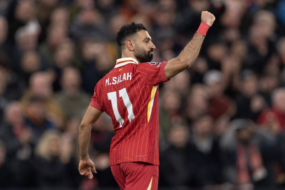 Mohamed Salah of Liverpool celebrates after scoring the second goal during the Premier League match between Liverpool FC and Manchester City FC at Anfield on December 1, 2024 in Liverpool, England [Visionhaus/Getty Images]