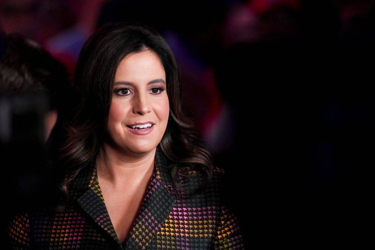 Representative Elise Stefanik, a Republican from New York, speaks to members of the media ahead of a campaign event with former US President Donald Trump, not pictured, at Madison Square Garden in New York, US, on Sunday, October 27, 2024 [Adam Gray/Bloomberg via Getty Images]