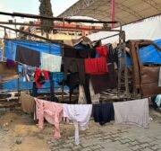 Palestinians use Gaza’s ruins to dry their laundry, on 11 April 2024 [Mohammed Asad/Middle East Monitor]