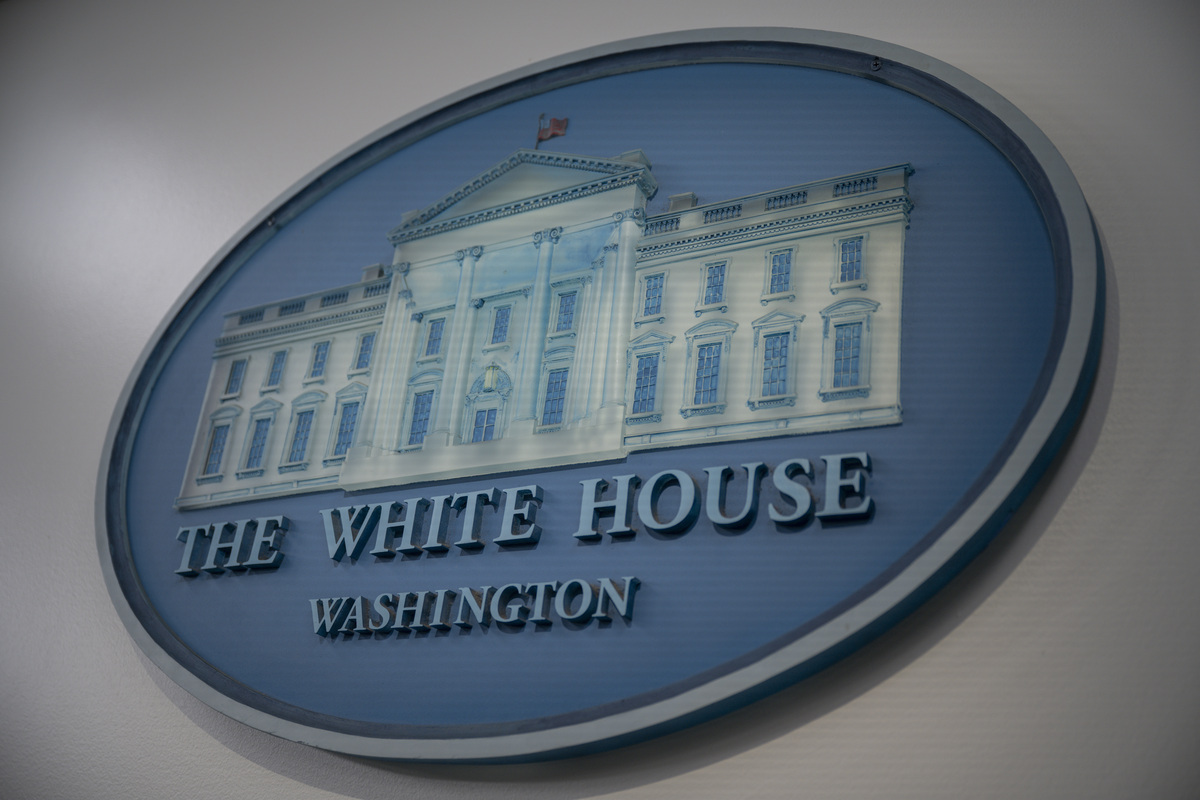The White House logo is seen at the White House press briefing room on June 18, 2025, in Washington, DC. [Celal Güneş - Anadolu Agency ]