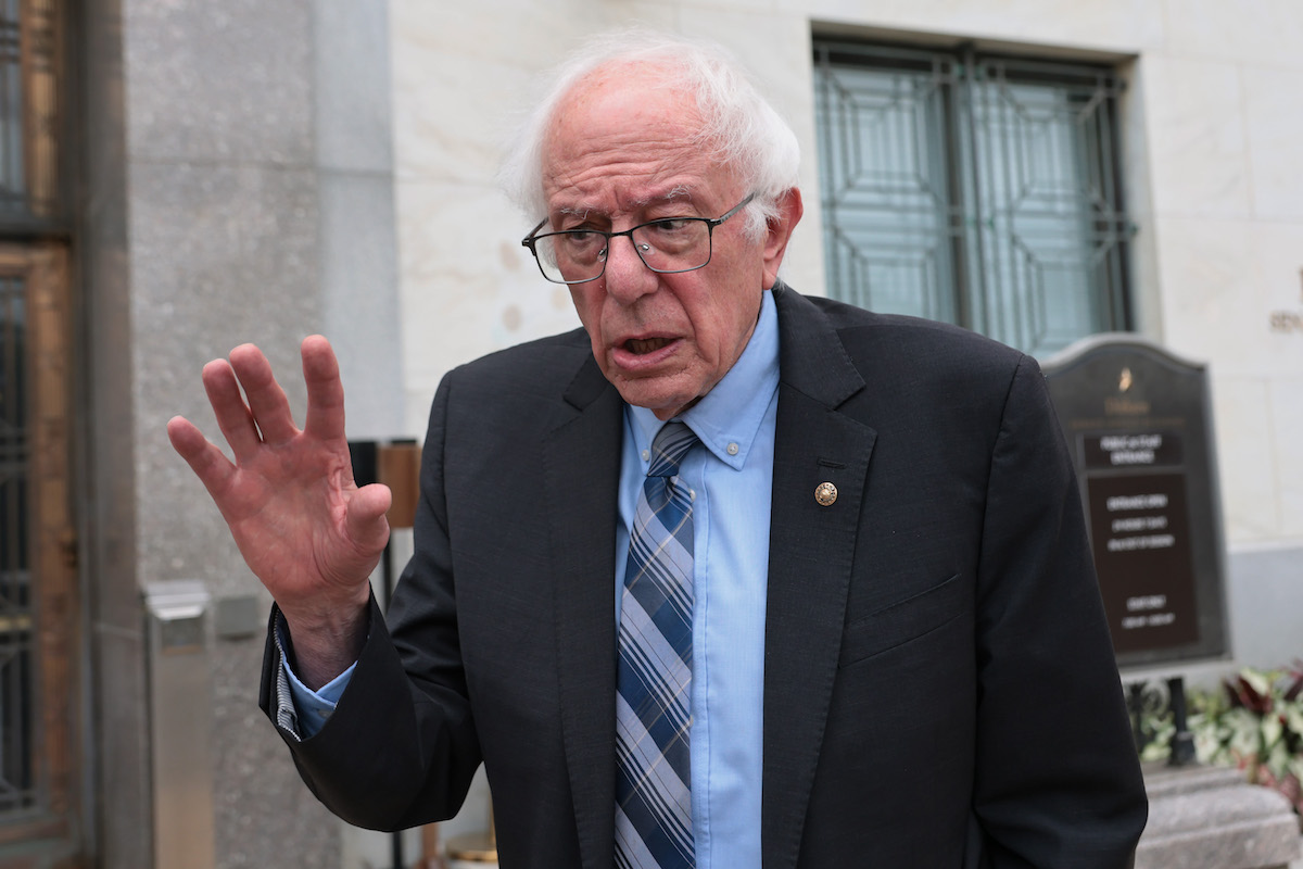 Sen. Bernie Sanders (I-VT) speaks with reporters about his meeting with NYC Mayoral Candidate outside the Dirksen Senate Office Building on July 16, 2025 in Washington, DC. [Michael M. Santiago/Getty Images]