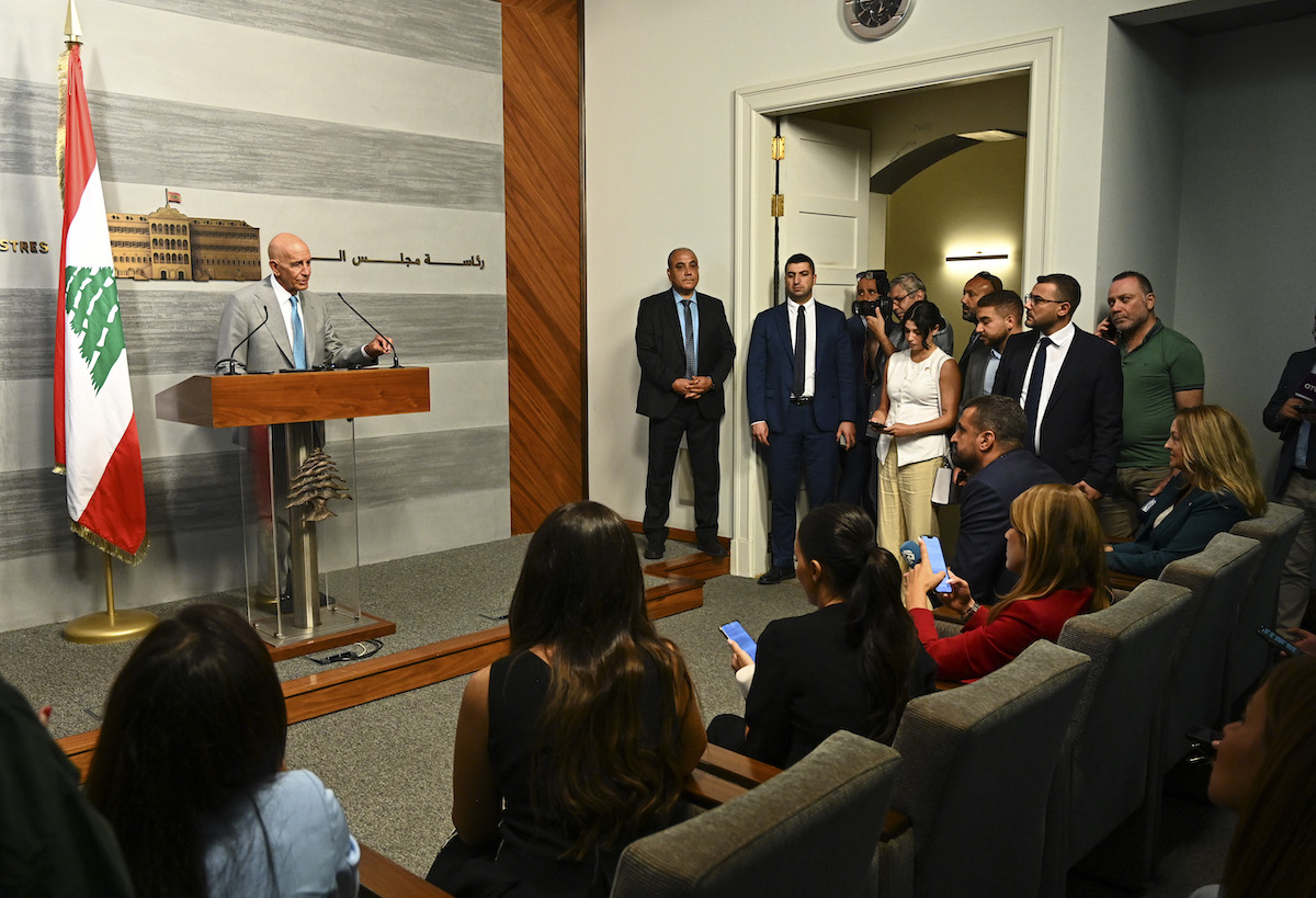 Lebanese Prime Minister Nawaf Salam meets with US envoy Thomas Barrack in Beirut, Lebanon, on July 21, 2025 ([Fadel Itani/NurPhoto via Getty Images]