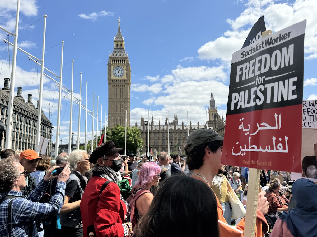 People gather to stage a demonstration in support of Palestine Action in London, United Kingdom on August 9, 2025. [Burak Bir - Anadolu Agency]