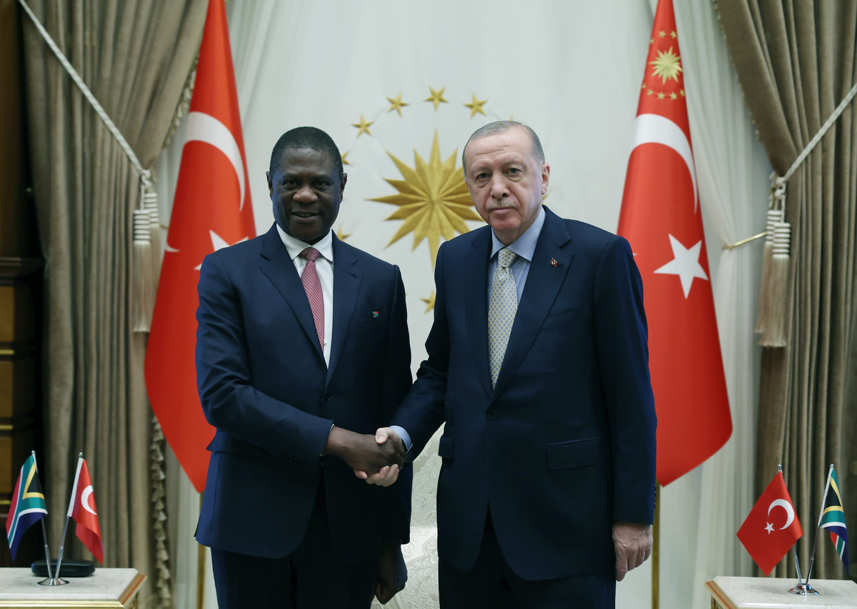 Turkish President Recep Tayyip Erdogan (R) receives Deputy President of the Republic of South Africa Paul Shipokosa Mashatile (L) at the Presidential Complex in Ankara, Turkiye on October 15, 2025. [TUR Presidency /Murat Cetinmuhurdar - Anadolu Agency]