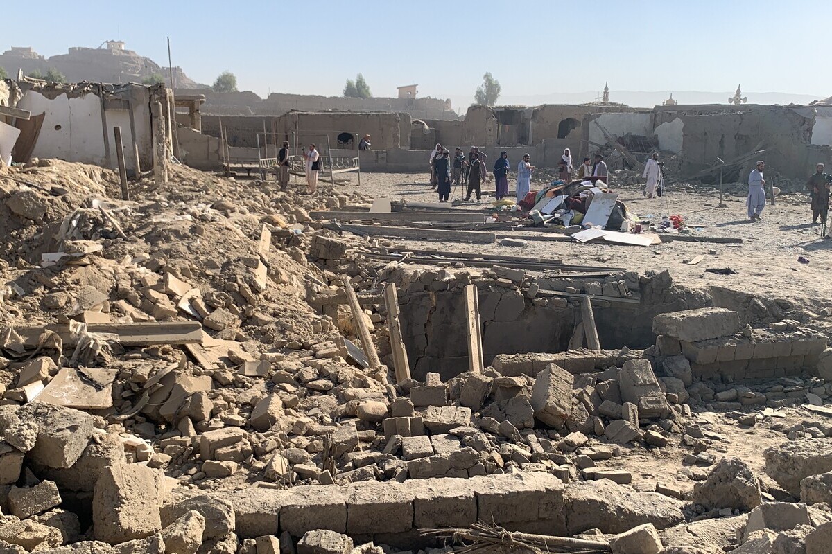 A view of the damaged area following an airstrike carried out by Pakistan that kills civilians and destroys homes, leaving widespread devastation in, Afghanistan, on October 16, 2025. [Qudratullah Razwan - Anadolu Agency]