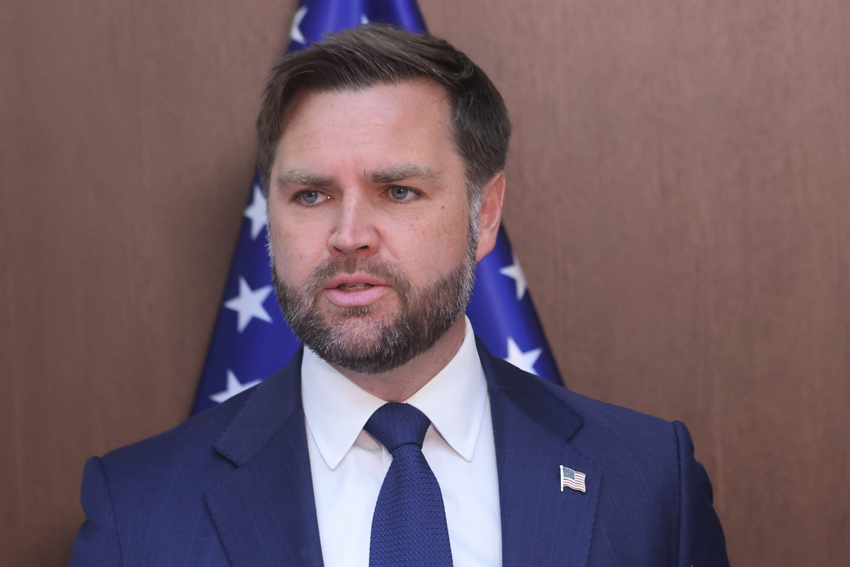 U.S. Vice President J.D. Vance gives a speech in West Jerusalem, on October 22, 2025. [POOL / Marc Israel Sellem - Anadolu Agency]