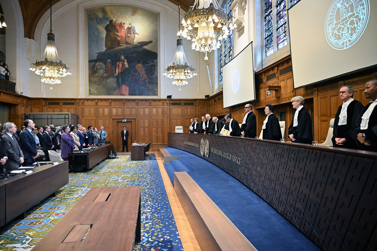 International Court of Justice (ICJ) gathers to issue an advisory opinion assessing the legal consequences of Israeli restrictions on United Nations (UN) agencies in the Hague, Netherlands on October 22, 2025. [Dursun Aydemir - Anadolu Agency]