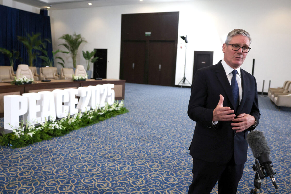 British Prime Minister Keir Starmer speaks to the media following a world leaders' summit on ending the Gaza war on October 13, 2025 in Sharm El-Sheikh, Egypt. [Suzanne Plunkett - Pool / Getty Images]